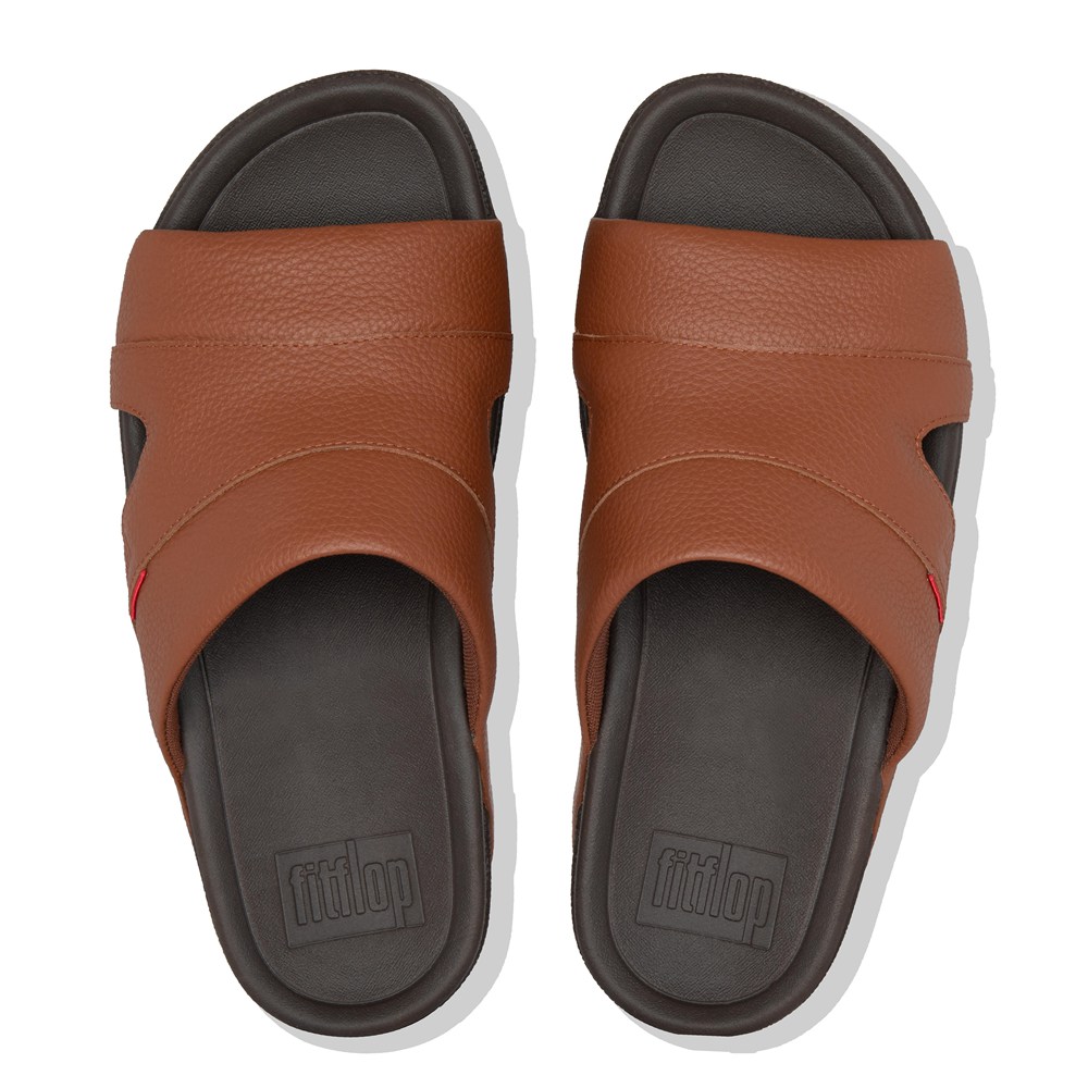 Fitflop Freeway Deri Pool - Erkek Terlik Kahverengi/Siyah - 38ZVTLPMD