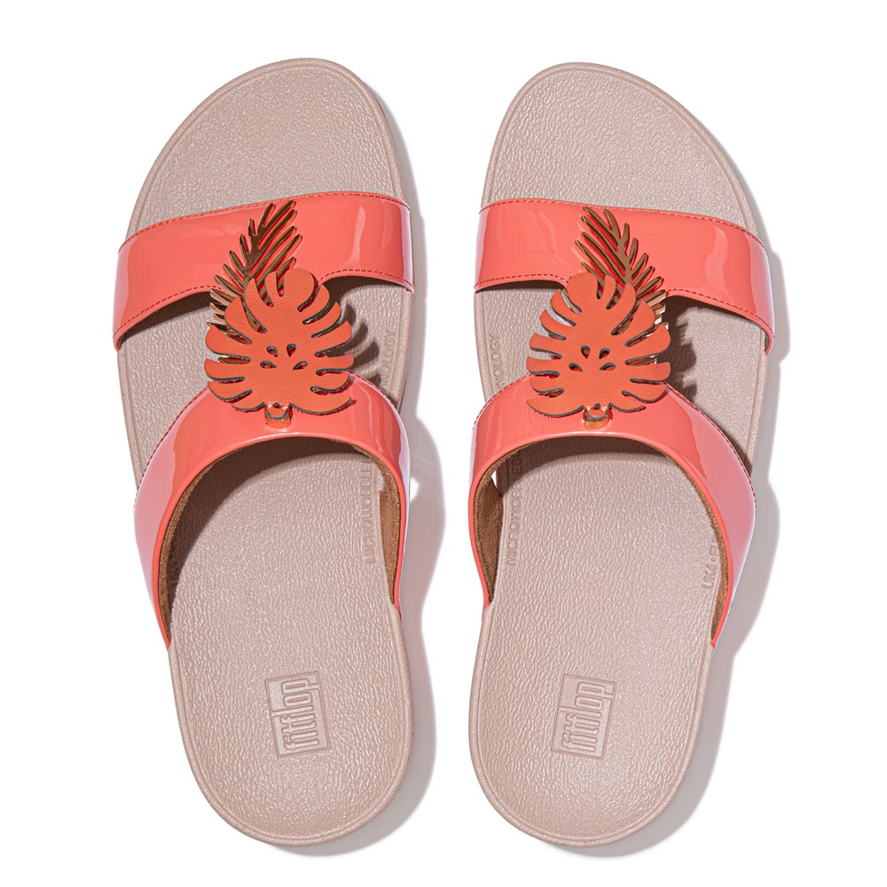 Fitflop Lottie Jungle-Leaf Patent - Bayan Terlik Mercan Pembe - 26VSGNFMZ