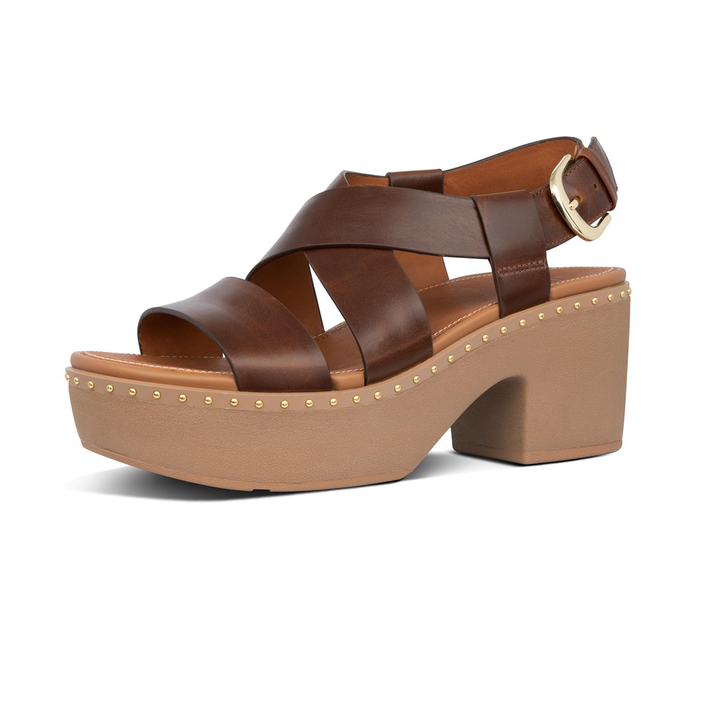 Fitflop Pilar Deri Back-Strap - Bayan Platforms Kahverengi - 40JWNFPRZ