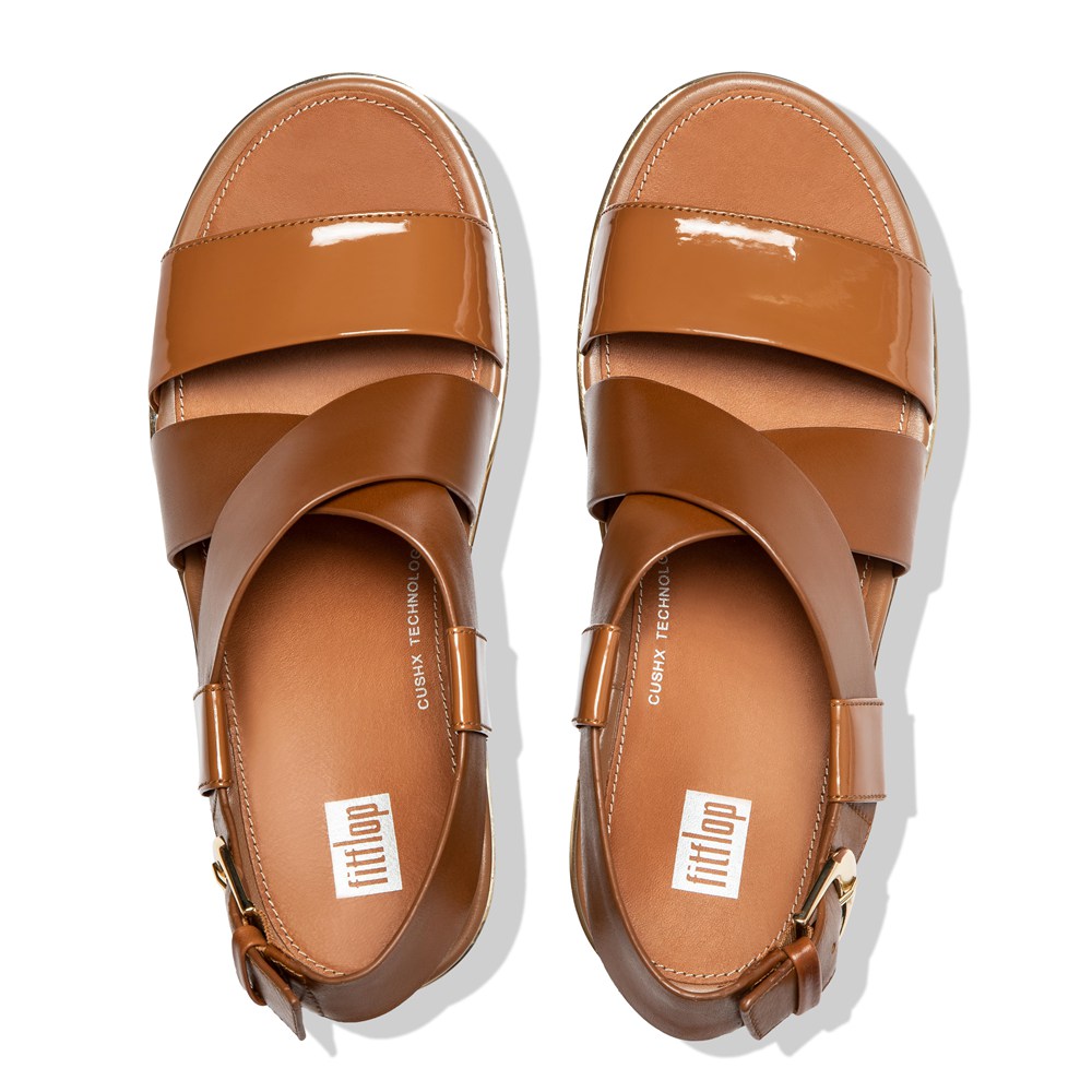 Fitflop Pilar Patent-Mix Back-Strap - Bayan Platforms Kahverengi - 06PTWKZVN