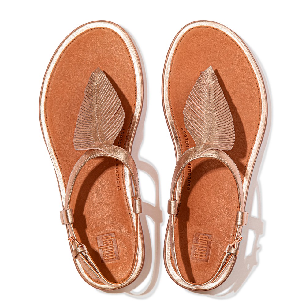 Fitflop Tia Feather Metallic Deri Back-Strap - Bayan Sandalet Pembe Altın - 23RQCFAWB